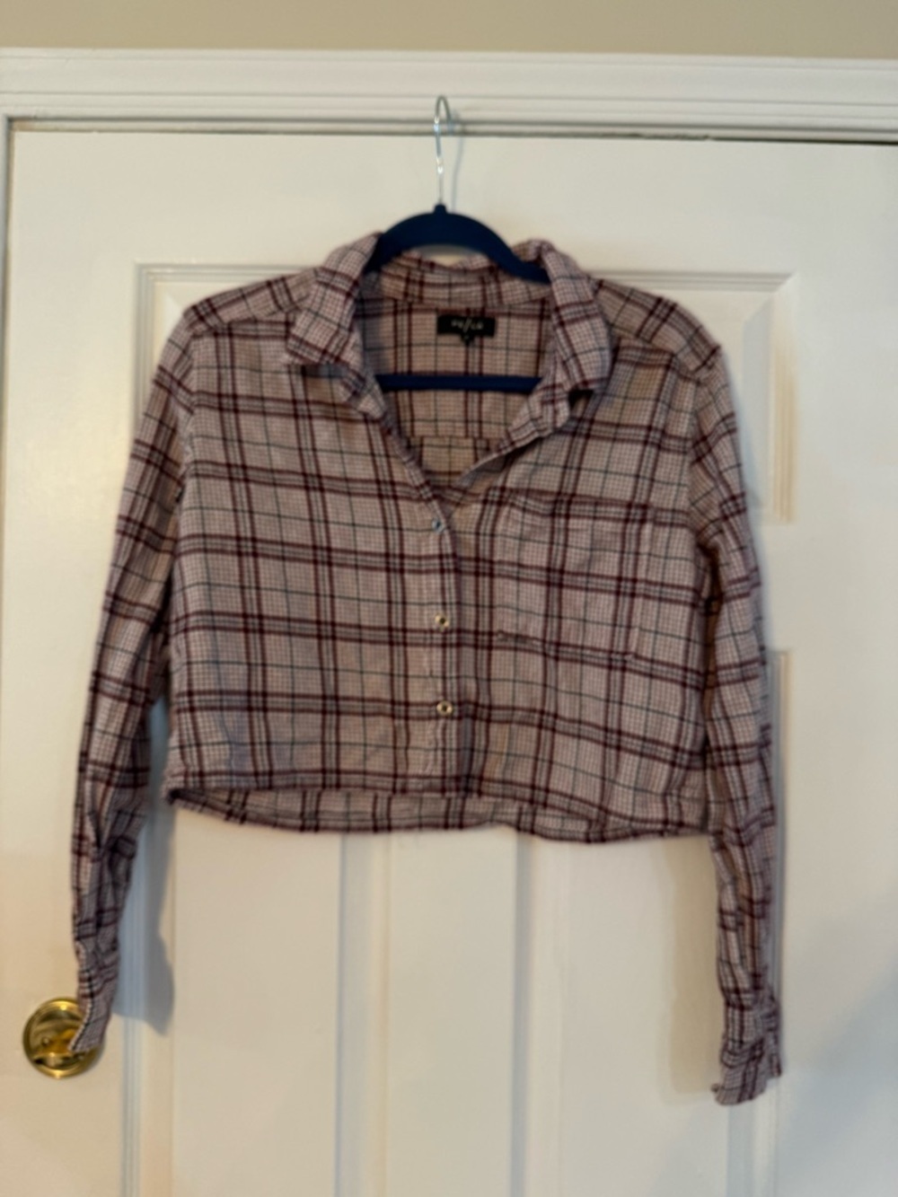 Cropped Plaid Button-Up Shirt - Pink/Black